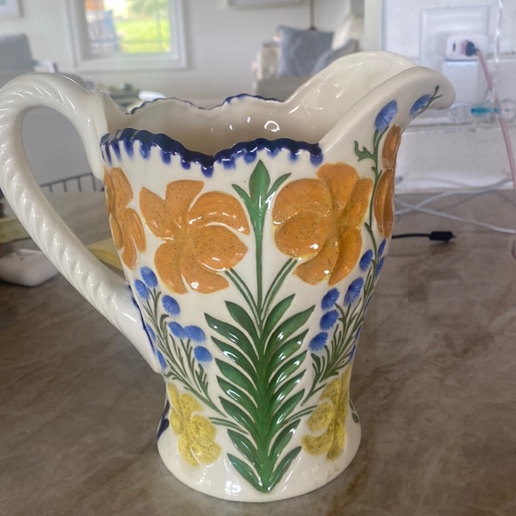 5/$20 Handcrafted Vintage Floral Ceramic Pitcher - Picture 1 of 6
